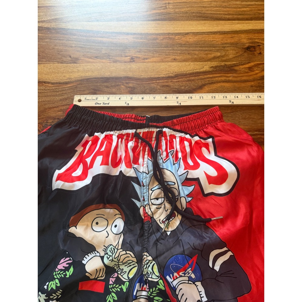 Rick and Morty Backwoods Swim Trunks Mens Large Red Black Graphic Shorts - Picture 5 of 7